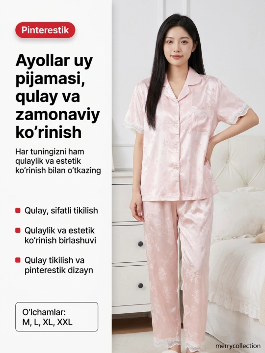 Ayollar pijamasi – yumshoq mato, qulay uy kiyimi, uxlash kostyumi