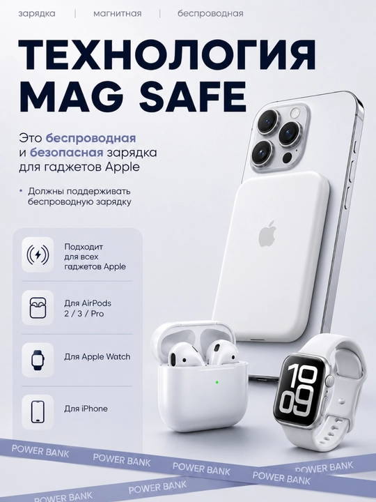 MagSafe power bank, iPhone uchun, 10.000 va 5.000 mA/h, Power bank