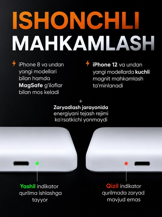 MagSafe power bank, iPhone uchun, 10.000 va 5.000 mA/h, Power bank