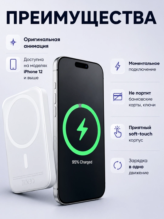 MagSafe power bank, iPhone uchun, 10.000 va 5.000 mA/h, Power bank