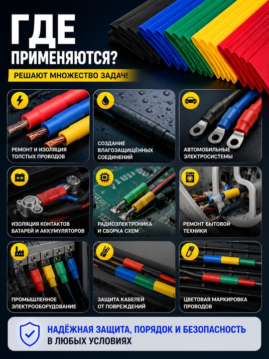 Набор термоусадочных трубок d16 16 мм, 5 цветов, 3 размера в наличии