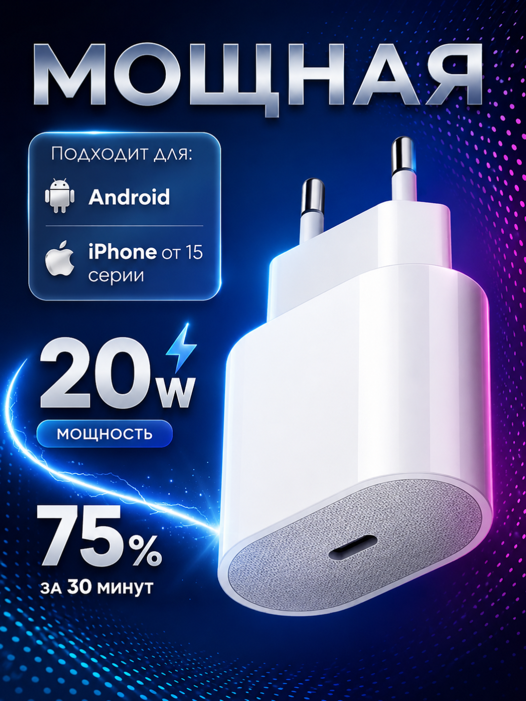 Зарядное устройство для iPhone 20W ORG, адаптер питания USB Type-C для Apple