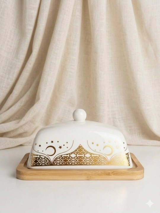 Yog‘ saqlash idishi – shisha qopqoqli va bambuk taglikli butter dish to‘plami - 