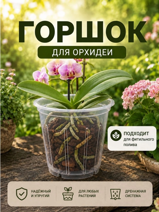 Orxideya va gullar uchun shaffof Gulla tuvaklari, drenajli, 0,8 litr, 1,3 litr, 2 litr - 