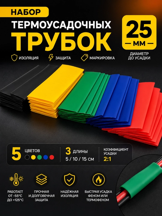 Termousadka trubkalar to'plami d25 25 mm, 5 rang, 3 o'lchamda - 