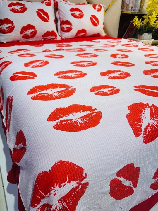 Ikki kishilik komplekt, qizil lab print, romantik uslub,yotoq komplekti - 