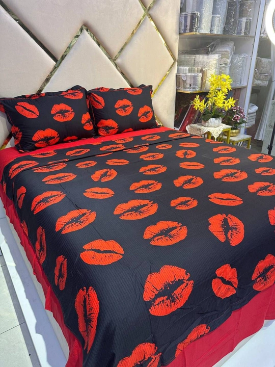 Ikki kishilik komplekt, qizil lab print, romantik uslub,yotoq komplekti - 