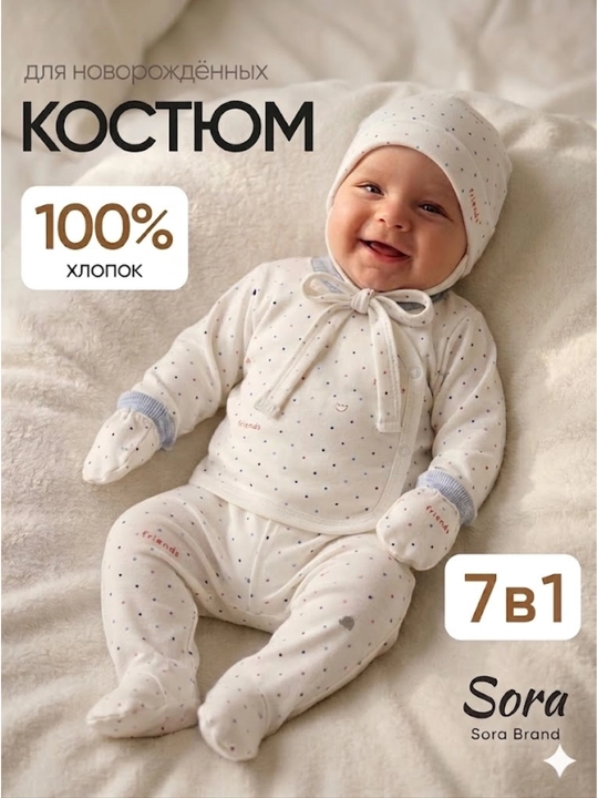 Набор из 8 предметов для малышей, 0-3 месяцев, из 100% хлопка