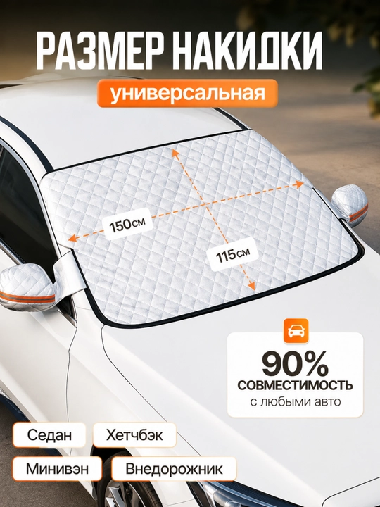 Avtomobil old oynasi uchun universal quyosh himoya qiluvchi parda, tent, zontik 150х115 sm
