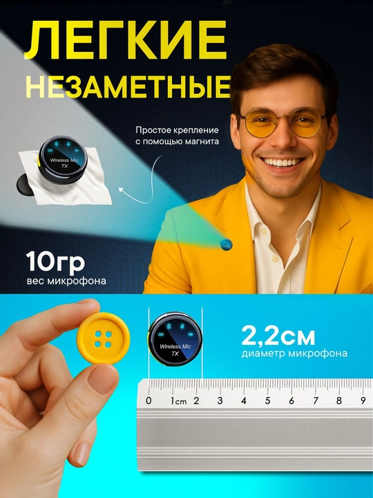 Type-C uchun simsiz petlichka mikrofon — 2 ta mikrofonli wireless mic