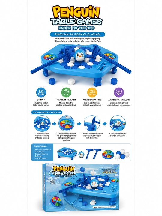Bolalar uchun Penguin Ice Game interaktiv stol o‘yini, oilaviy hordiq - 