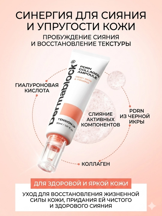 Dermablock ампула для лица с PDRN и коллагеном для сияния кожи, 30 мл