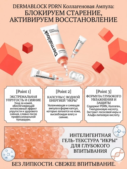 Dermablock ампула для лица с PDRN и коллагеном для сияния кожи, 30 мл