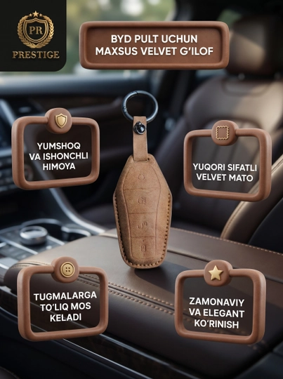 Чехол для ключа BYD с мягкой микротканью и металлическим кольцом для авто ключа — PREST01-BYDPULTCHEXOLBAXMAL-КОРИЧН