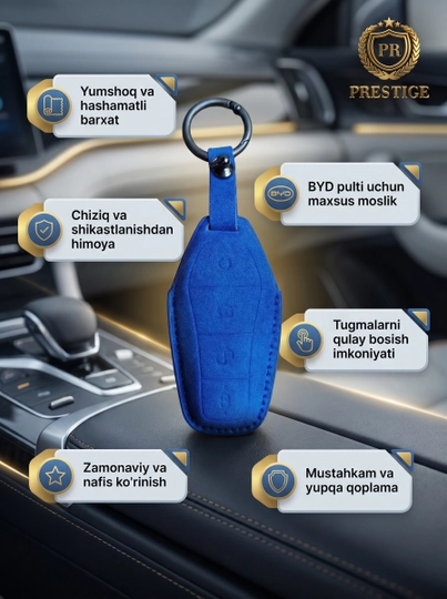 Чехол для ключа BYD с мягкой микротканью и металлическим кольцом для авто ключа — PREST01-BYDPULTCHEXOLBAXMAL-ЛАЗУР