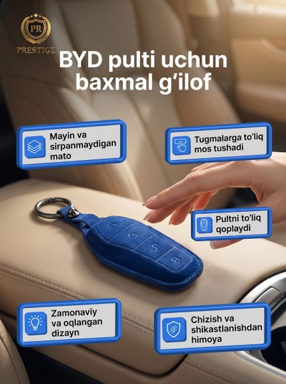 Чехол для ключа BYD с мягкой микротканью и металлическим кольцом для авто ключа — PREST01-BYDPULTCHEXOLBAXMAL-ТЕМНСИН