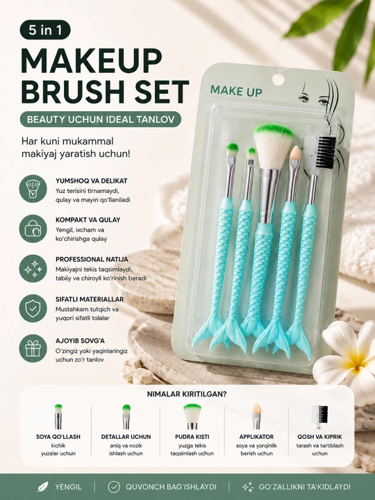 Bo'yanish uchun cho'tkalar to'plami Make up Brush, 5 dona