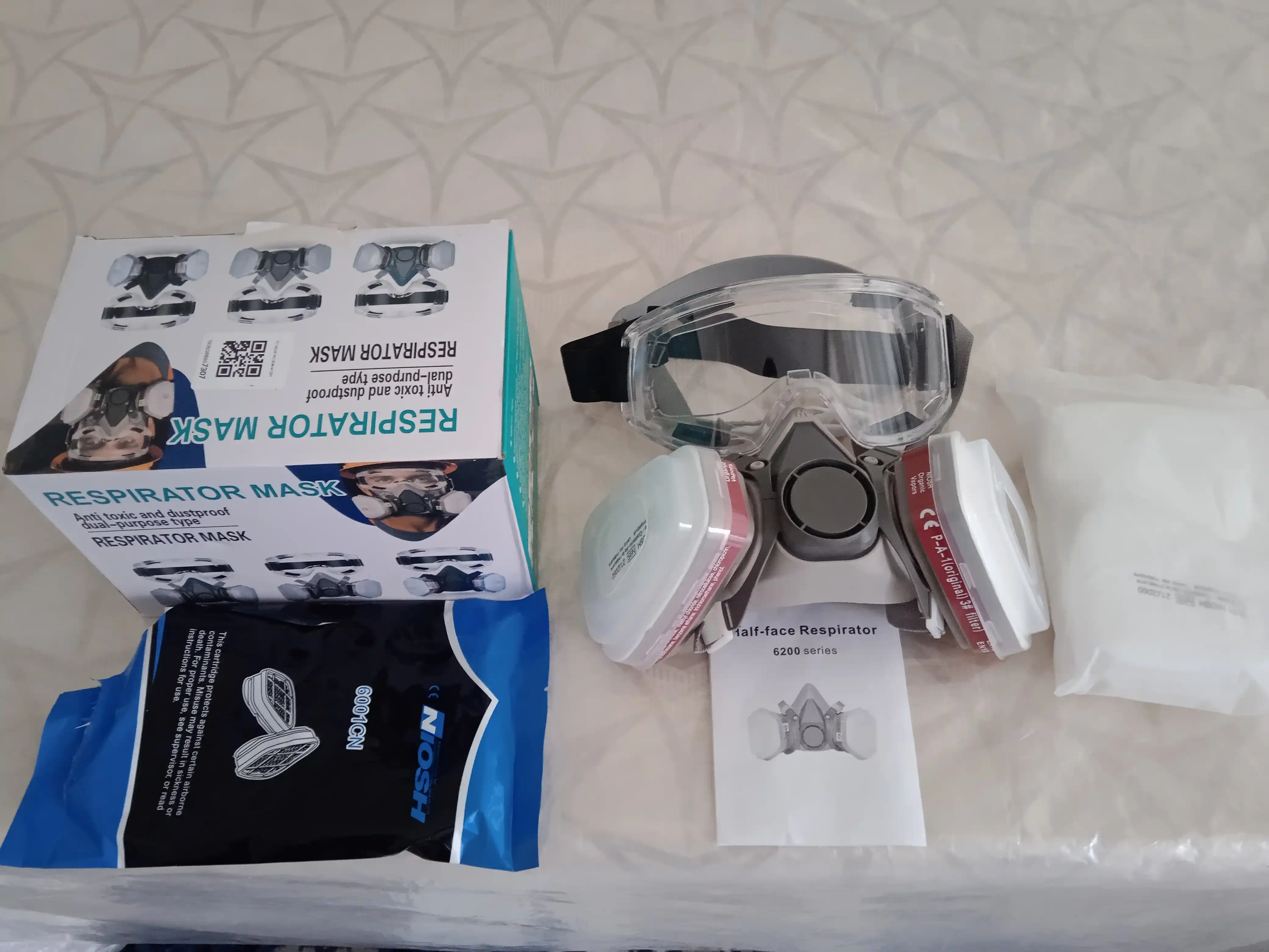 Respirator yarim niqobli, professional himoya ko'zoynagi bilan