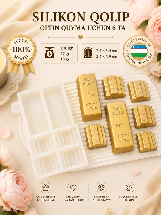 Силиконовая форма Золотой слиток - 