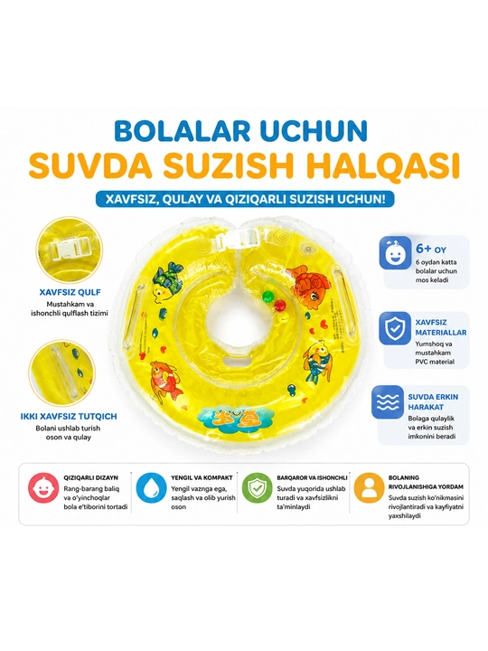 Suzish uchun shishiriladigan bo'yin balon bolalar va chaqaloqlar uchun, 40 sm 6 oylikdan - 
