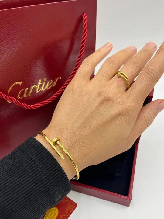 Браслет и кольцо комплект "Stainless Steel", женская бижутерия, в стиле cartier