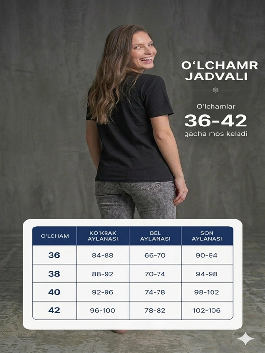 Ayollar futbolkasi, katta o‘lchamli, paxtali futbolka, 42-52 o‘lcham