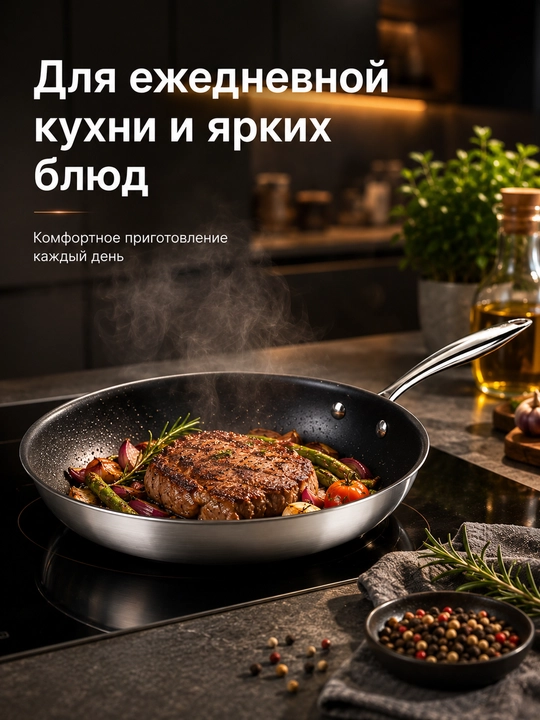 Сковорода с тефлоновым покрытием из нержавеющей стали