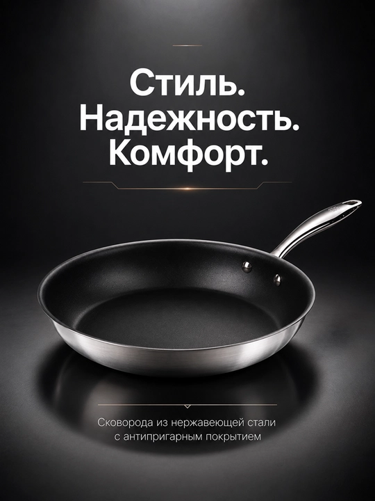 Сковорода с тефлоновым покрытием из нержавеющей стали