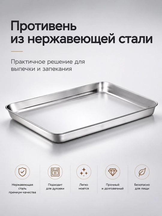 Противень металлический прямоугольный для духовки, форма для выпечки, 40х60 см - 