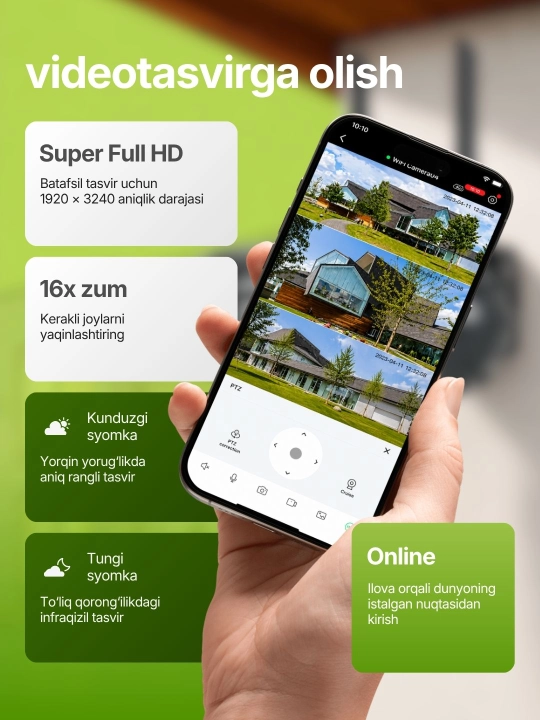 Ikki obyektivli videokuzatuv kamerasi, ko'cha uchun Wi-Fi bilan