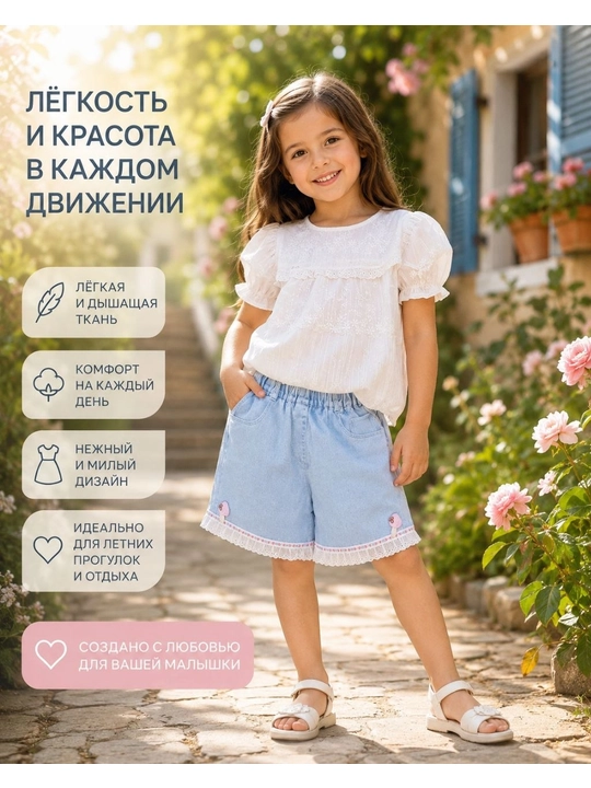 Футболка и джинсовые шорты, детский летний комплект для девочек  - 