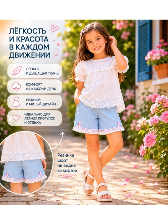 Футболка и джинсовые шорты, детский летний комплект для девочек 