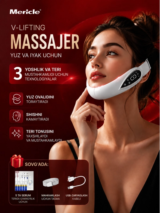 Mikrotokli LED massajyor yuz va iyak uchun,V-lifting, yuz ovalini taranglashtirish,lifting - 