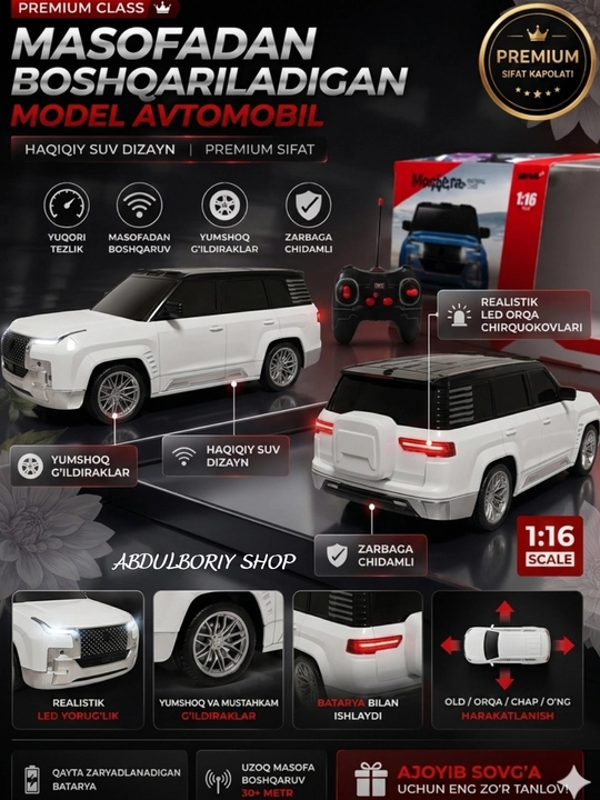 RC SUV 1:16 Masofadan Boshqariladigan LED Chiroqli O‘yinchoq Mashina