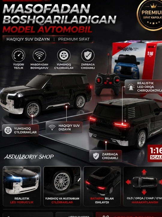 RC SUV 1:16 Masofadan Boshqariladigan LED Chiroqli O‘yinchoq Mashina