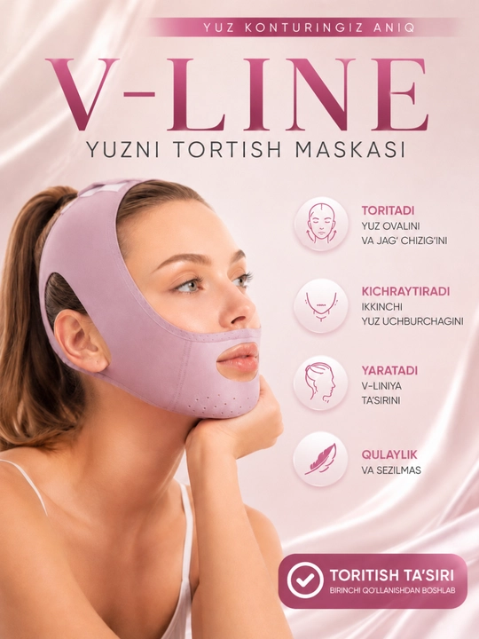 Bandaj maska yuz ovali uchun, lifting effektli yuz tortuvchi maska, V line bandaj - 
