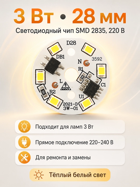 LED чип SMD 2835 для лампы 220V-240V, холодный и теплый белый свет