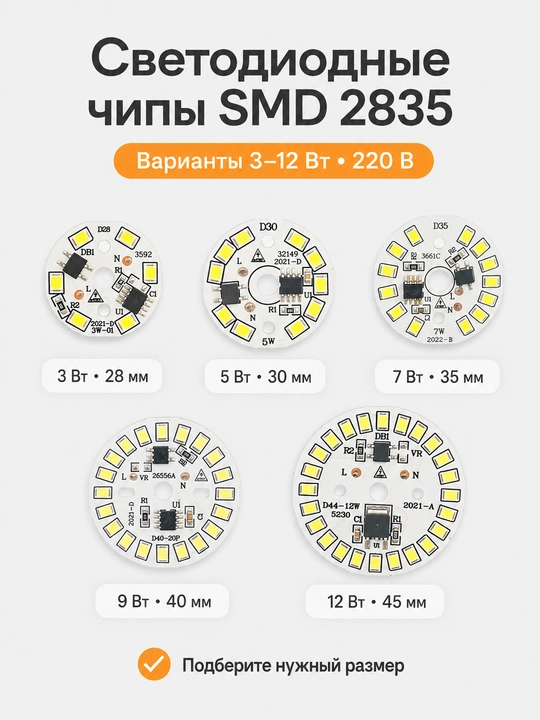 LED чип SMD 2835 для лампы 220V-240V, холодный и теплый белый свет