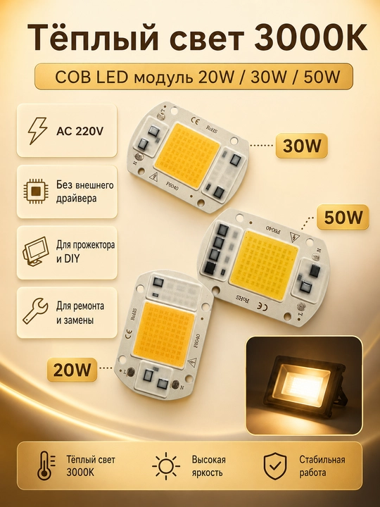 Fitolampa va projektor uchun COB LED modul 20/30/50W - 