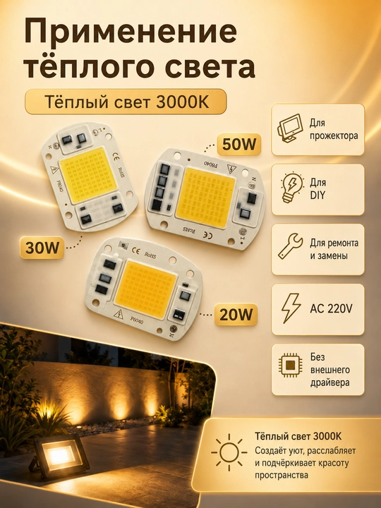COB LED модуль 20/30/50W для фитолампы и прожектора