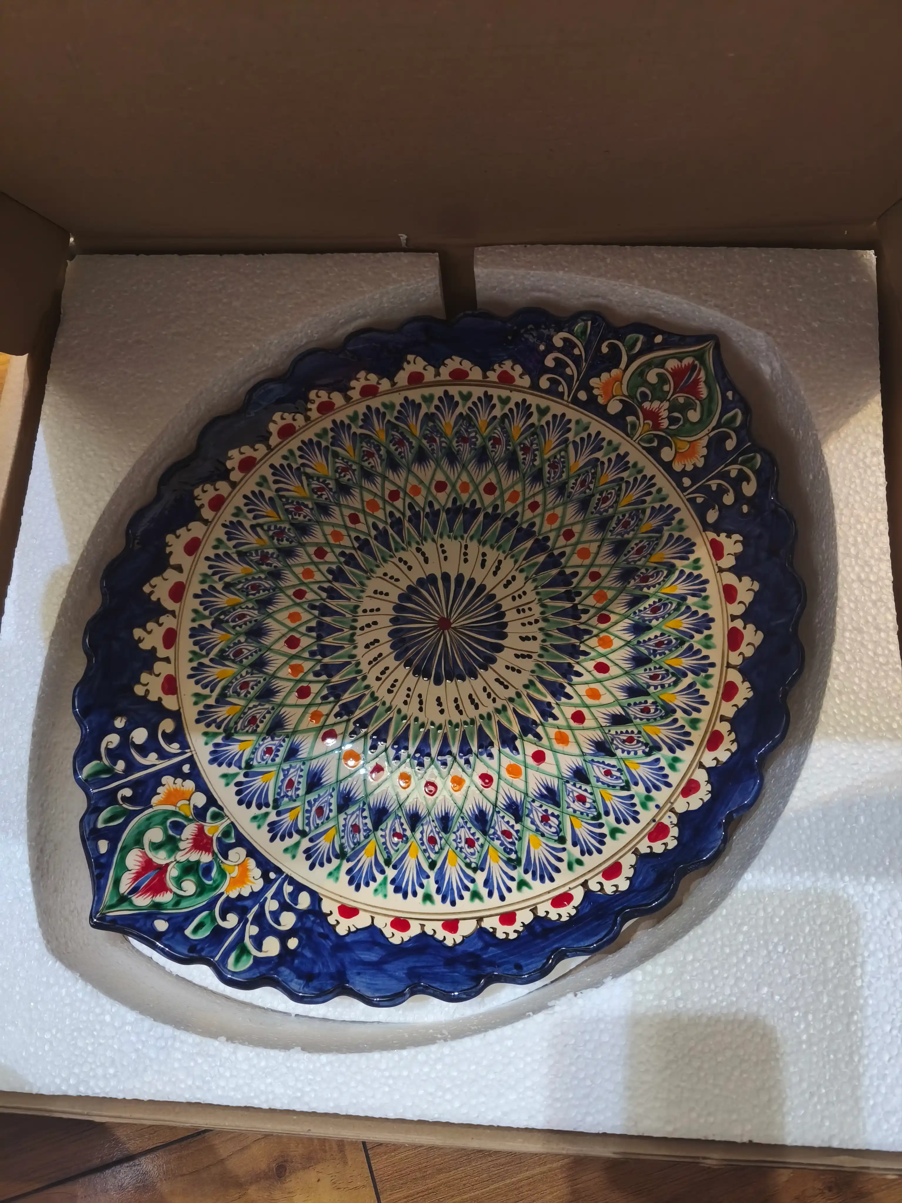 Ляган овальный, керамический, 34 x 42 см, резной, Риштан, блюдо для плова и подачи