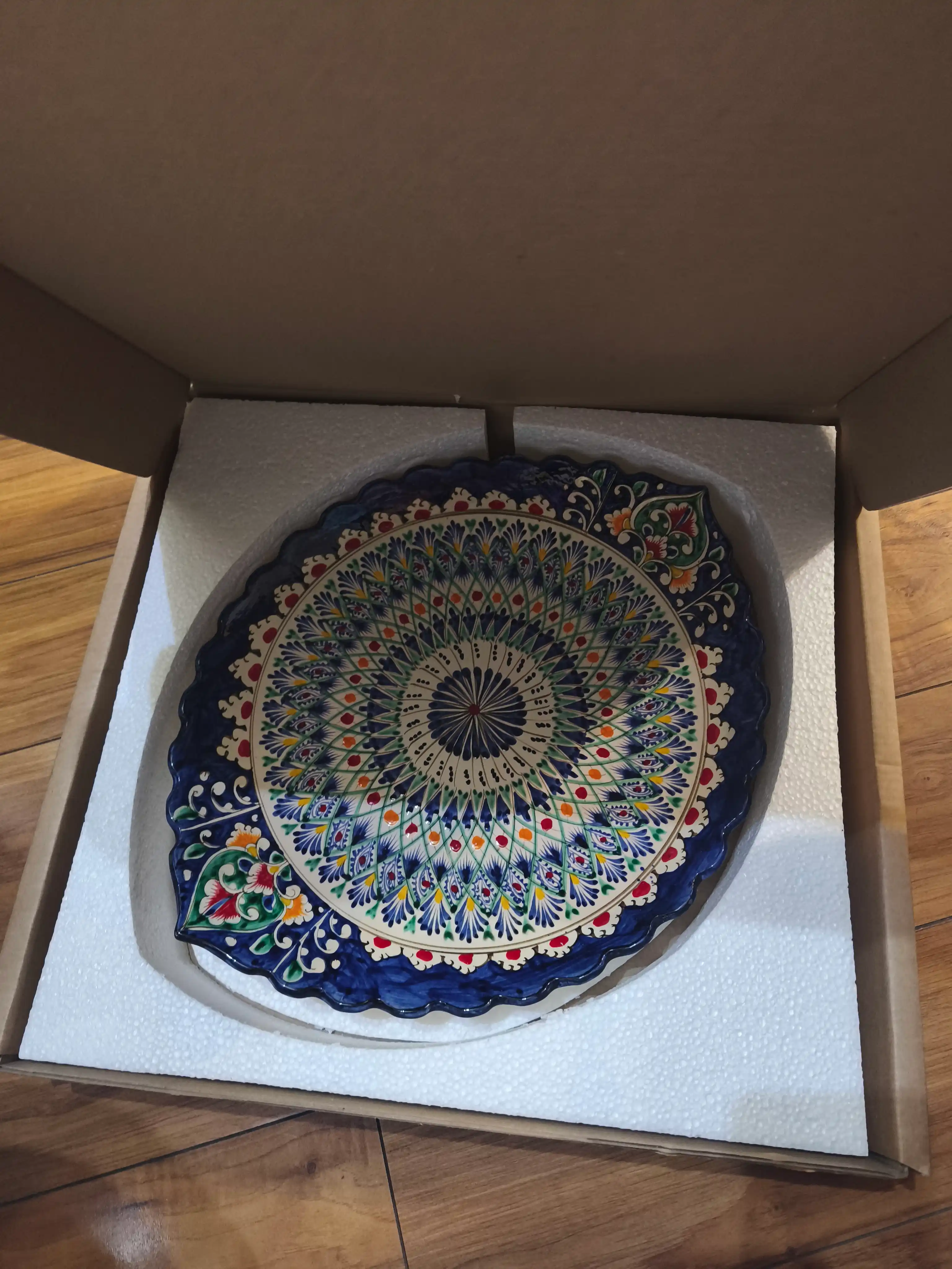 Ляган овальный, керамический, 34 x 42 см, резной, Риштан, блюдо для плова и подачи