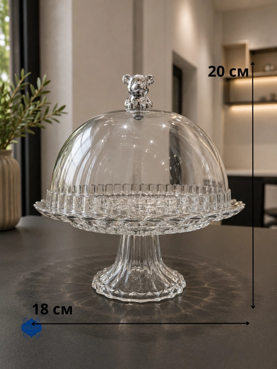 Akril qopqoqli va oyoqli shisha taglikli Bagema shirinlik tort idishi