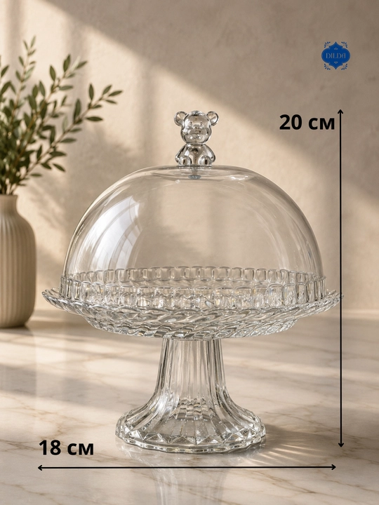 Akril qopqoqli va oyoqli shisha taglikli Bagema shirinlik tort idishi