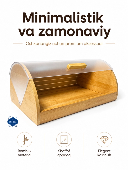 Bambuk non qutisi shaffof qopqoqli non saqlash qutisi oshxona uchun organizer