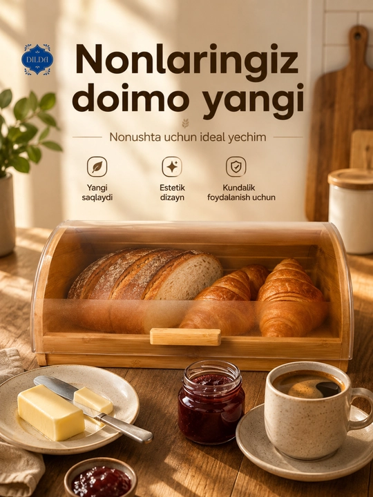Bambuk non qutisi shaffof qopqoqli non saqlash qutisi oshxona uchun organizer