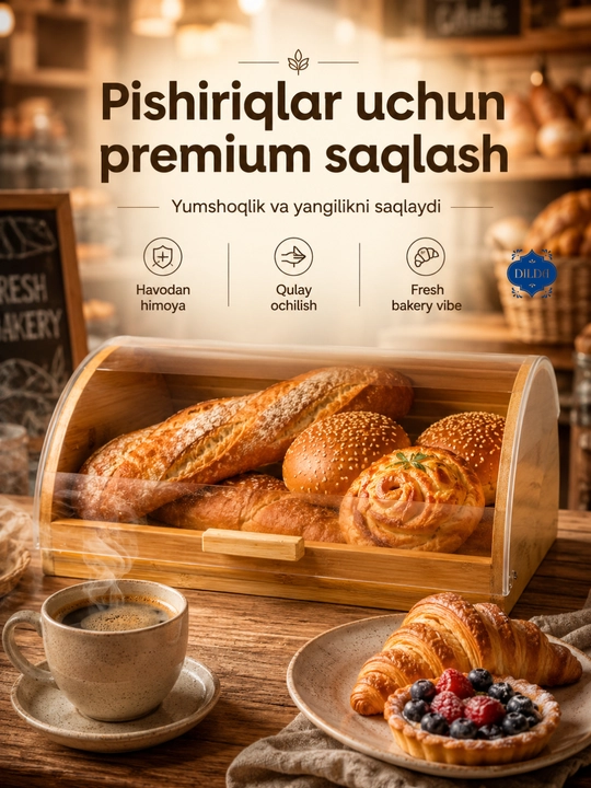 Bambuk non qutisi shaffof qopqoqli non saqlash qutisi oshxona uchun organizer