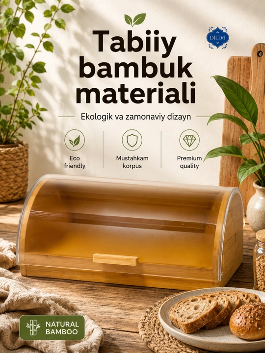 Bambuk non qutisi shaffof qopqoqli non saqlash qutisi oshxona uchun organizer