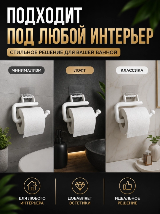 Держатель для туалетной бумаги настенный, без сверления, пластиковый