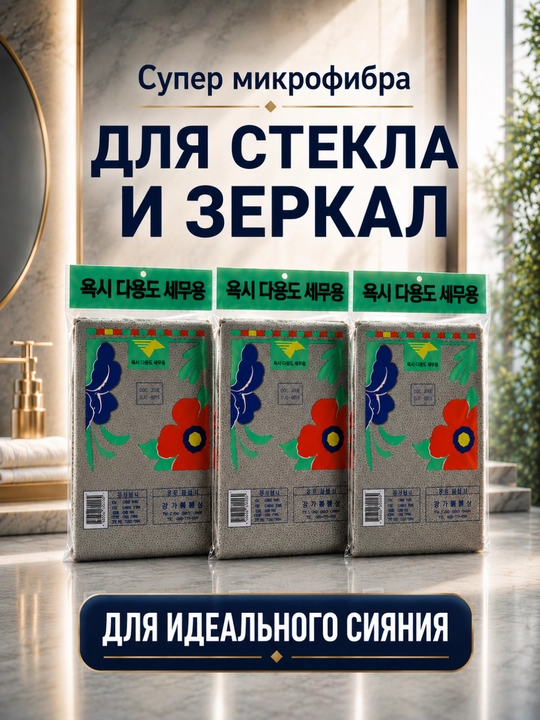 Супер микрофибра для стекла и зеркал без разводов премиум салфетка - 